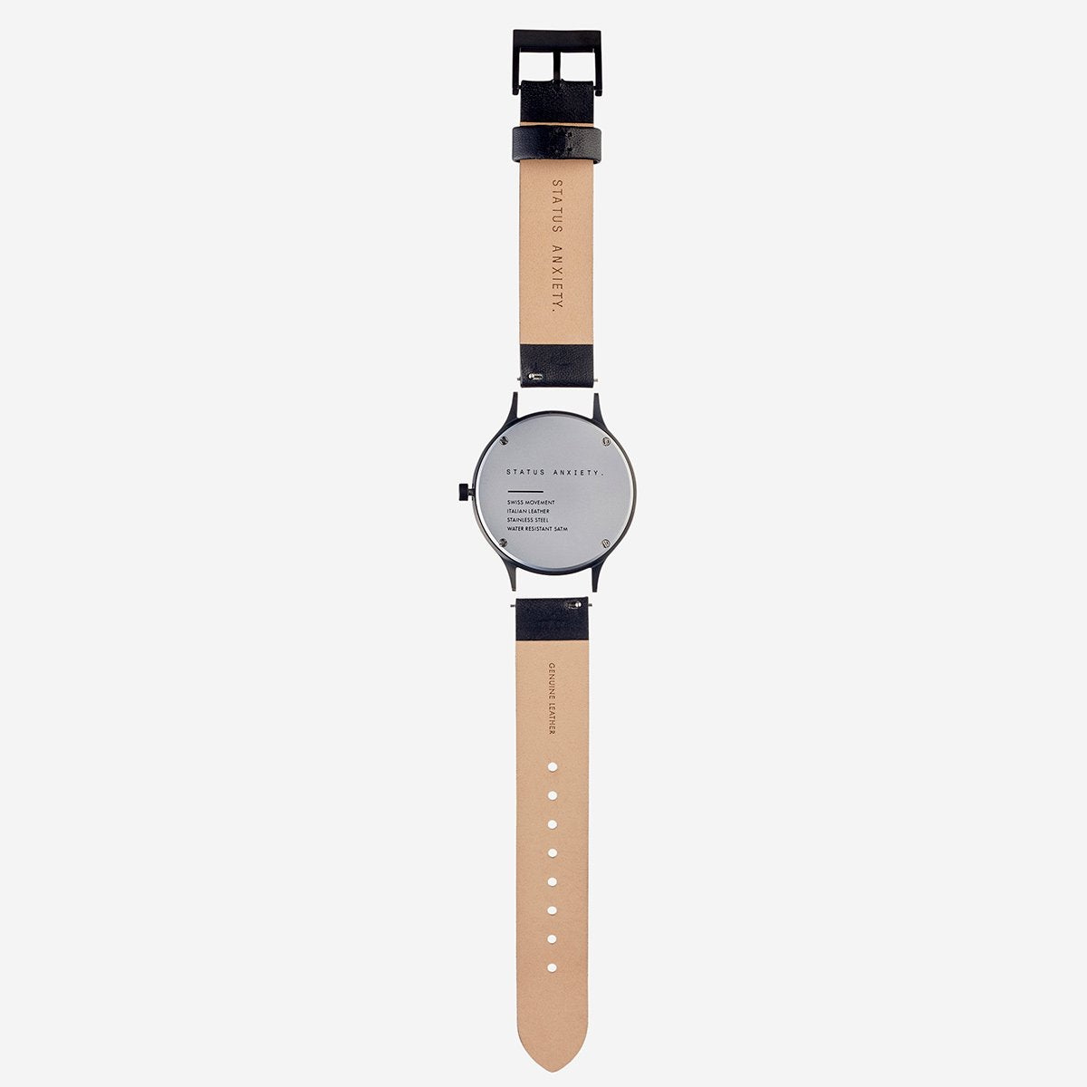 Status Anxiety Watch Inertia Matte Black  White Face  Black Strap