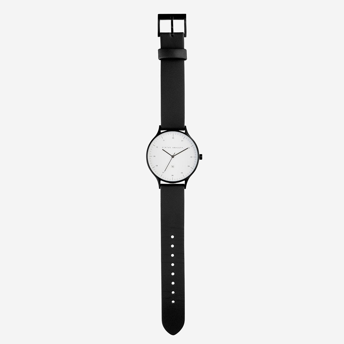 Status Anxiety Watch Inertia Matte Black  White Face  Black Strap